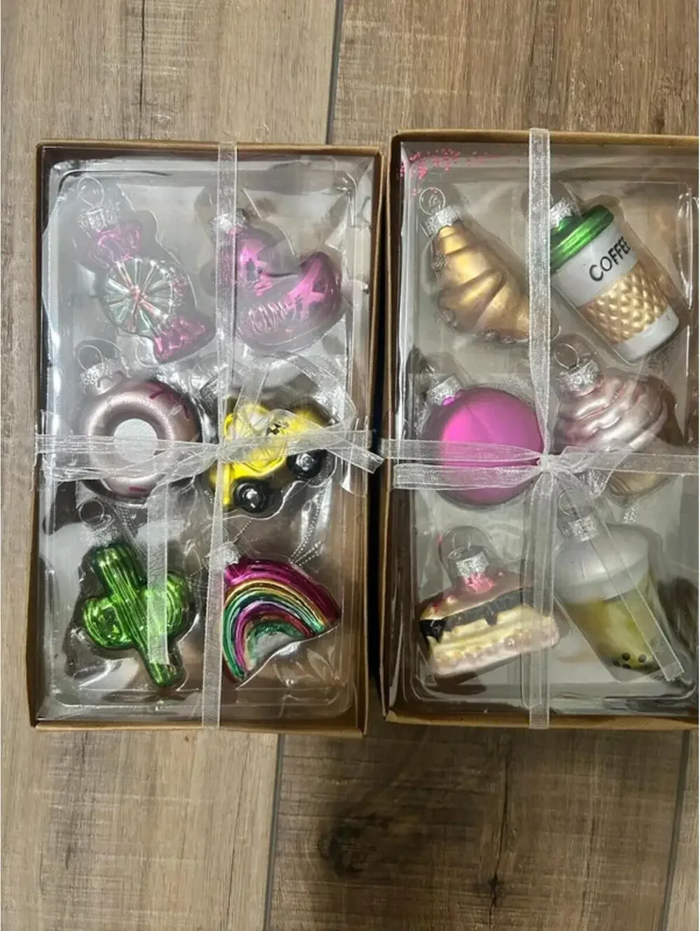 12 Glass ornaments boba coffee cactus car